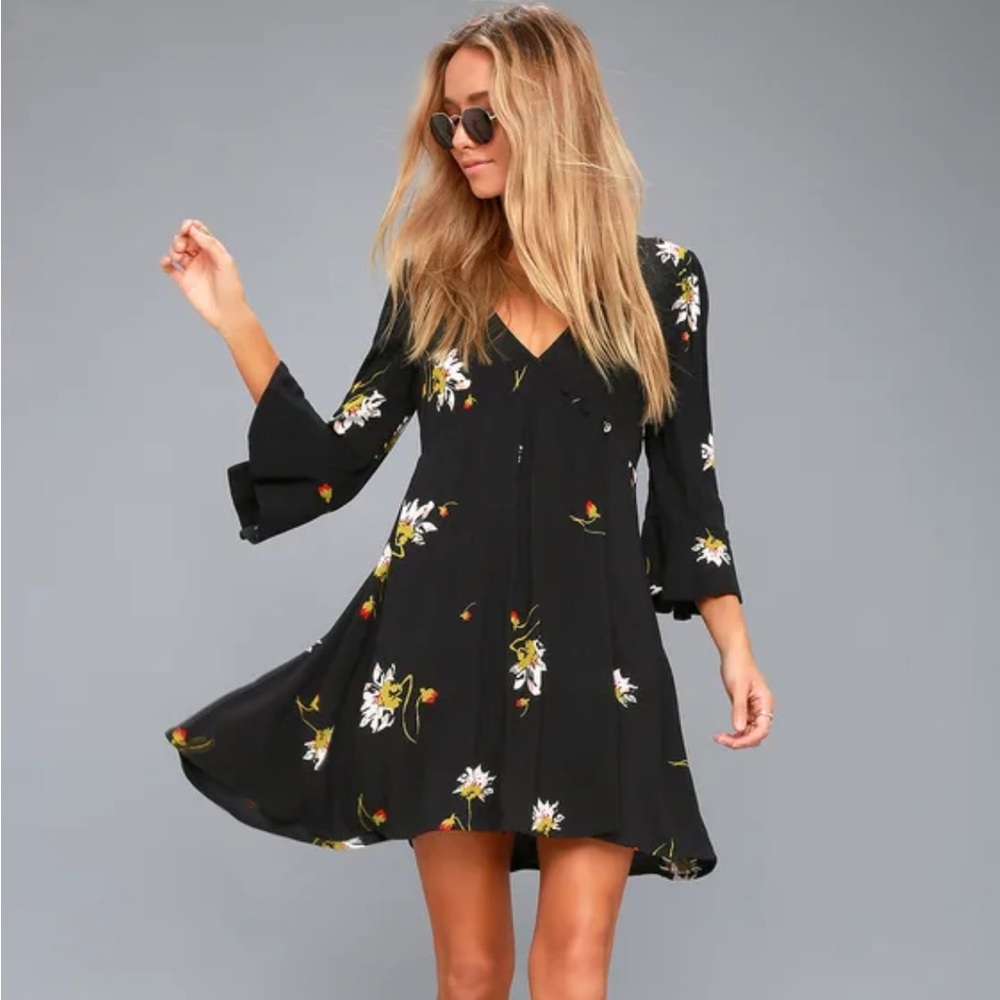 XS Free People Time On My Side Black Floral Wrap Dress - Picture 7 of 10